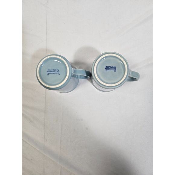 Mug Corning Coffee Cup Solid Robins Egg Blue Vintage USA Signed set of 2 - Picture 6 of 7